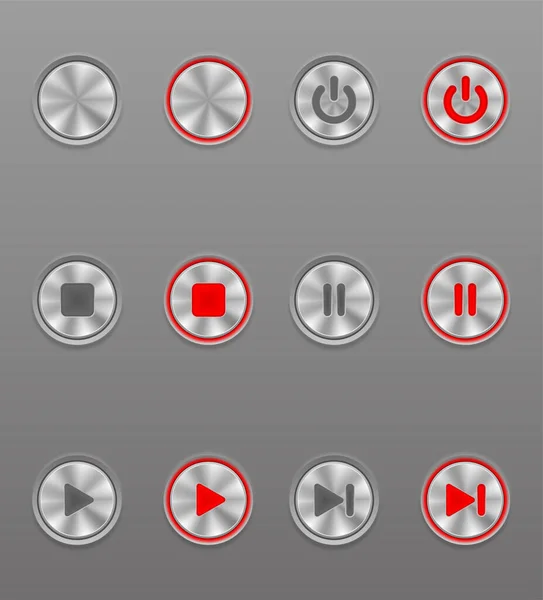 Metal Media Button Set Icons Position Stock Vector Illustration Gray — Stock Vector