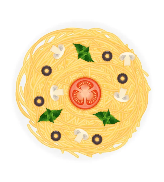 Espaguetis Pasta Macarrones Cocidos Con Verduras Ilustración Vector Stock Aislado — Vector de stock