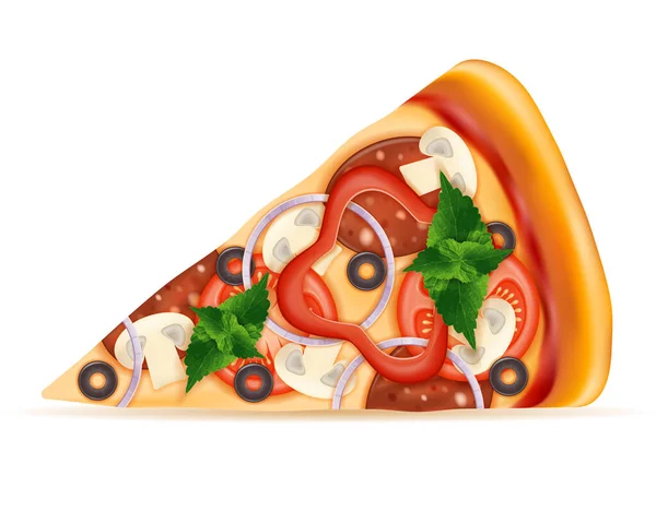 Tranche Pizza Fromage Tomate Salami Olive Champignon Bouillon Oignon Illustration — Image vectorielle