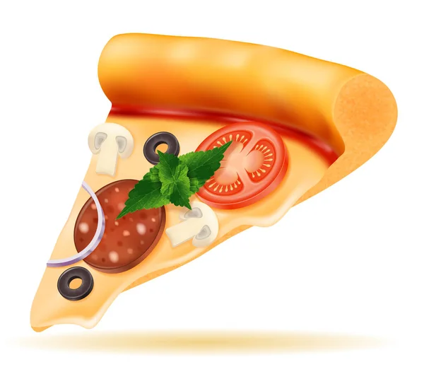 Dilim Pizza Ile Peynir Domates Salam Zeytin Champignon Soğan Hisse — Stok Vektör