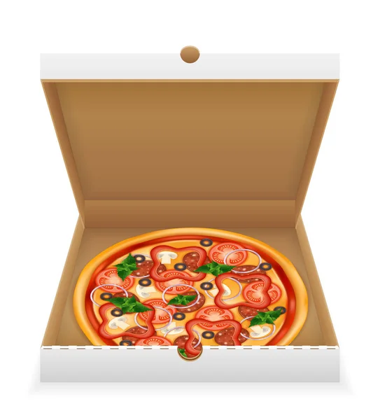 Pizza Kartonie Wektor Ilustracja Białym Tle — Wektor stockowy