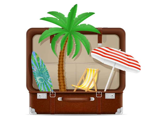 Suitcase Items Beach Holiday Concept Stock Vector Illustration Isolated White — Stock Vector