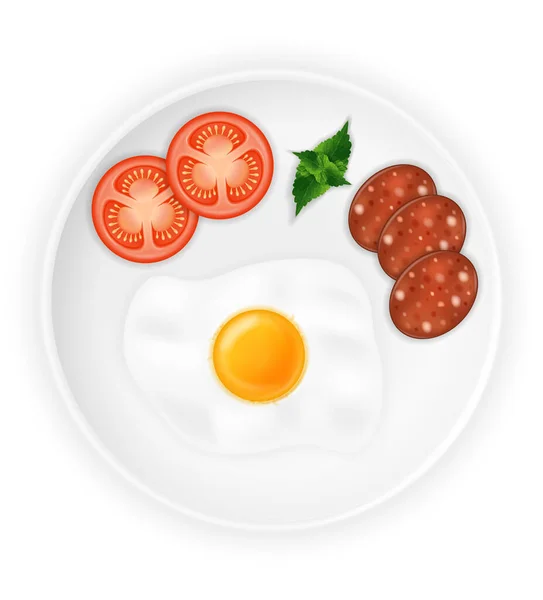 Fried Roast Egg Sausages Plate Vegetables Stock Vector Illustration Isolated — Stock Vector