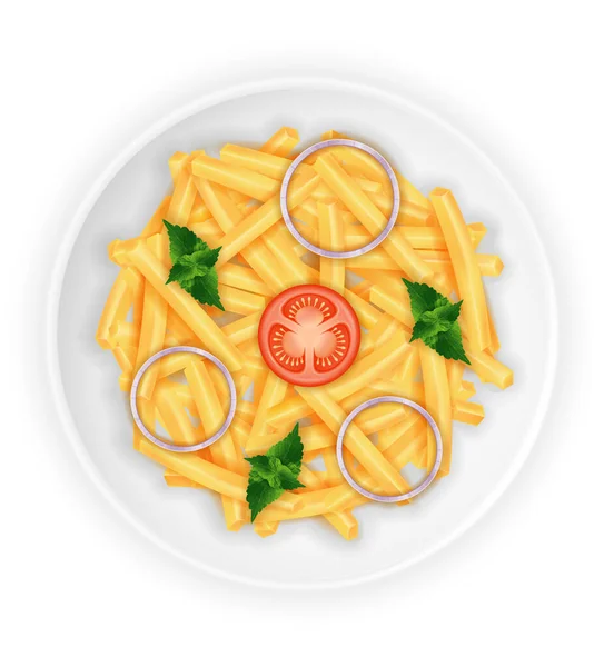 Τηγανιτό Ψητό Πατάτες Ένα Πιάτο Απεικόνιση Διανύσματος Λαχανικών Λευκό Φόντο — Διανυσματικό Αρχείο