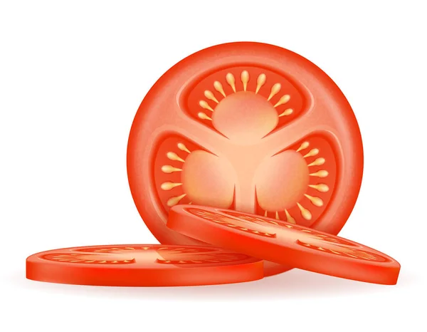 Dojrzałe Czerwone Plasterki Pomidora Wektor Ilustracja Białym Tle — Wektor stockowy