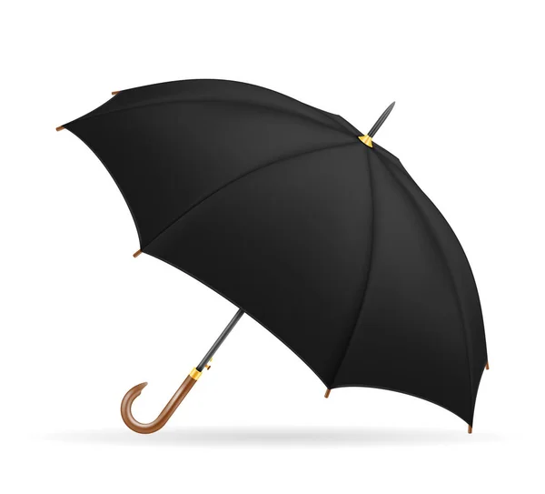Černý Klasický Deštník Před Dešťovým Zásobníkem Ilustrace Izolovaný Bílém Pozadí — Stockový vektor