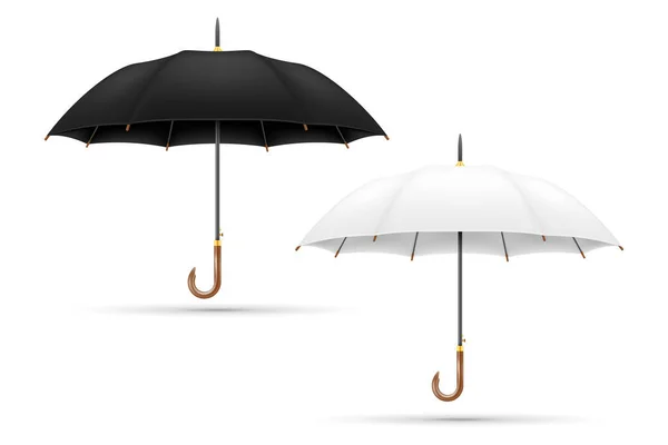 Bílý Černobílý Klasický Deštník Před Dešťovým Zásobníkem Ilustrace Izolovaná Pozadí — Stockový vektor