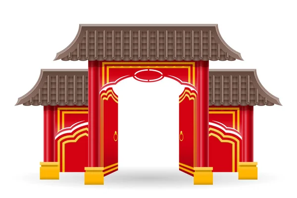 中国の門で柱や屋根のある寺院や塔に入ると — ストックベクタ