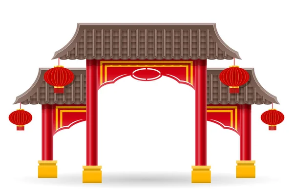 中国门 用于进入带有柱子和屋顶矢量的寺庙或塔 与背景隔离 — 图库矢量图片