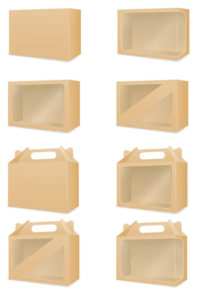Kardus Coklat Untuk Barang Kemasan Dan Hadiah Vektor Kotak Ilustrasi - Stok Vektor