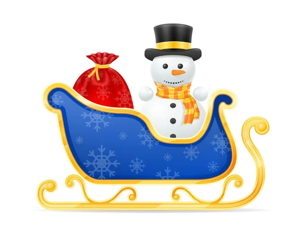 Snowman Christmas Santa Claus Sleigh Stock Vector Illustration Isolated White — Stock Vector