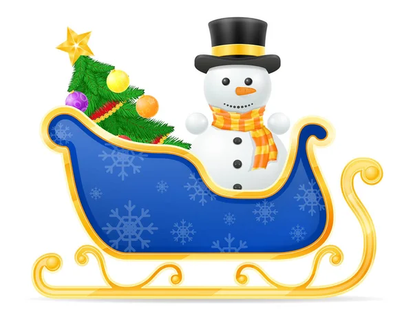 Muñeco Nieve Navidad Santa Claus Trineo Stock Vector Ilustración Aislado — Vector de stock