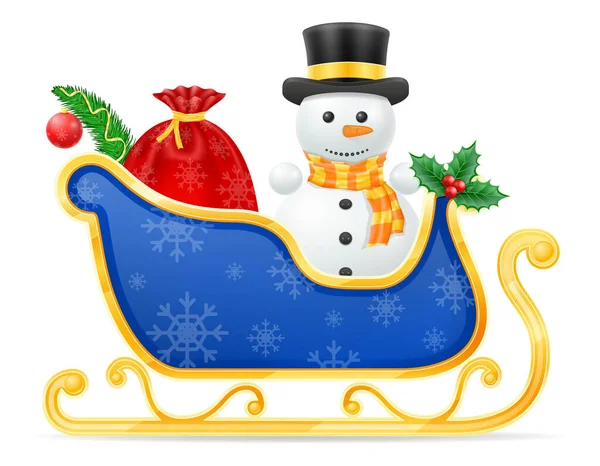 Снеговик Рождество Санта Клаус Сани Векторные Иллюстрации Белом Фоне — стоковый вектор