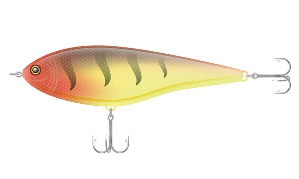 彩色塑料振荡器 带有三重钩子 用于捕捉白色背景中孤立的鱼向量图 — 图库矢量图片