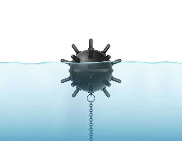 Naval Deep Sea Ship Military Mine Vector Illustration Isolated White — Stock Vector