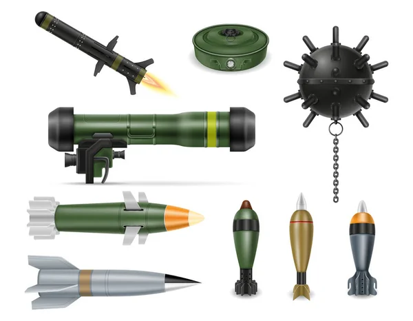 Bombas Militares Minas Misiles Vector Ilustración Aislado Sobre Fondo Blanco — Archivo Imágenes Vectoriales