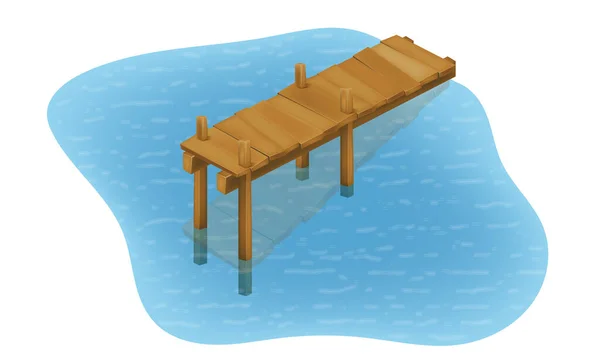 川や池で釣りをするための木製の古い橋白い背景に隔離されたベクトル図 — ストックベクタ