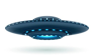UFO uzay uçan daire uzay gemisi aydınlatma vektör çizimi beyaz arkaplanda izole edildi
