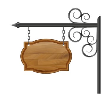 asma vintage ahşap tabela stok vektör çizimi beyaz arkaplanda izole