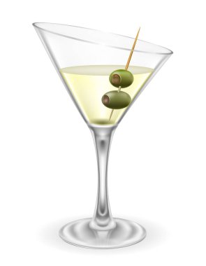 Beyaz arka planda izole edilmiş martini kokteyli alkolik içki cam vektör çizimi