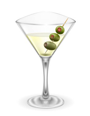 Beyaz arka planda izole edilmiş martini kokteyli alkolik içki cam vektör çizimi