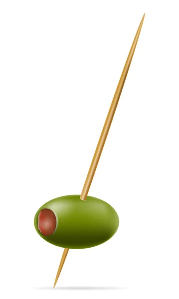 Zelené Olivy Koktejlovém Špejli Pro Martini Vektorové Ilustrace Izolované Bílém — Stockový vektor