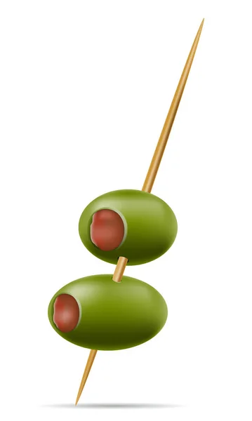 Aceitunas Verdes Pincho Cóctel Para Ilustración Vector Martini Aislado Sobre — Archivo Imágenes Vectoriales
