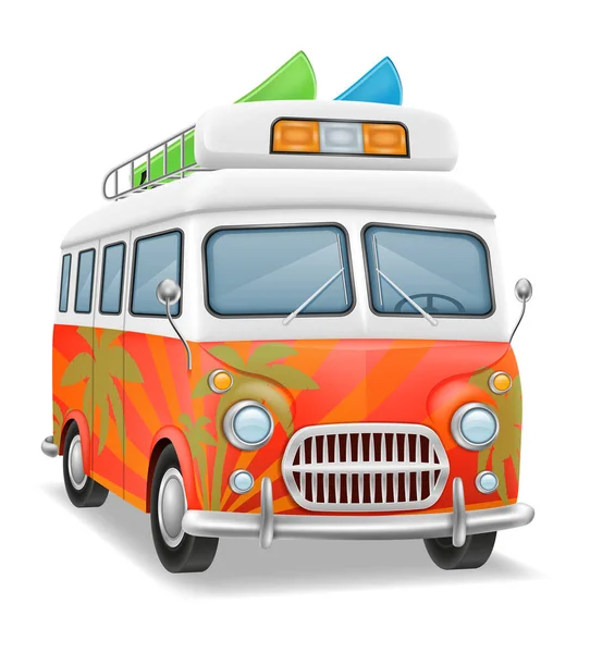 Retro Mini Van Bus Podróży Rozrywki Wektor Ilustracji Izolowane Białym — Wektor stockowy