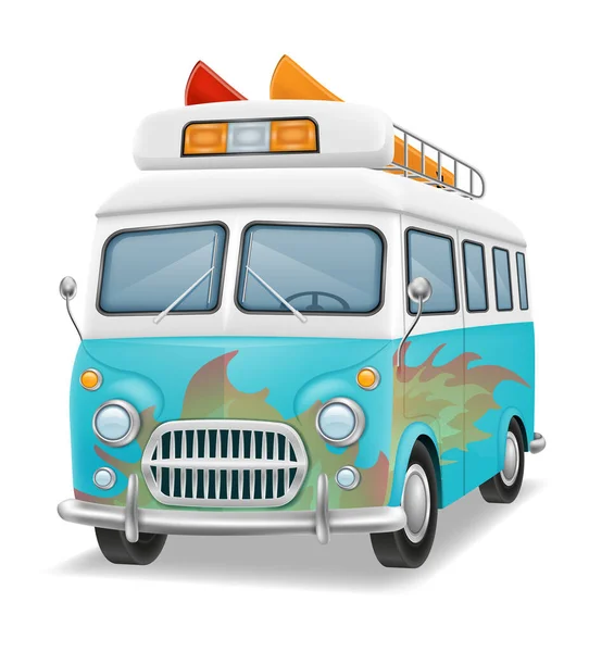 Mini Van Bus Retro Para Viajes Ilustración Vectorial Ocio Aislado — Vector de stock