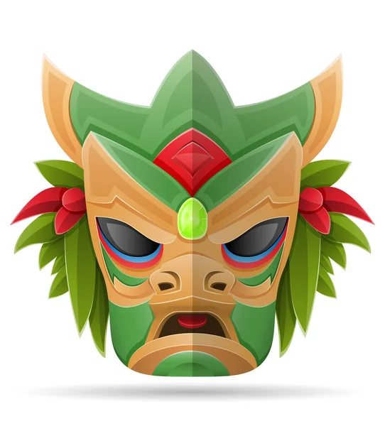 Máscara Tiki Hawaiano Antiguo Tótem Tropical Cara Ídolo Hecho Madera — Vector de stock