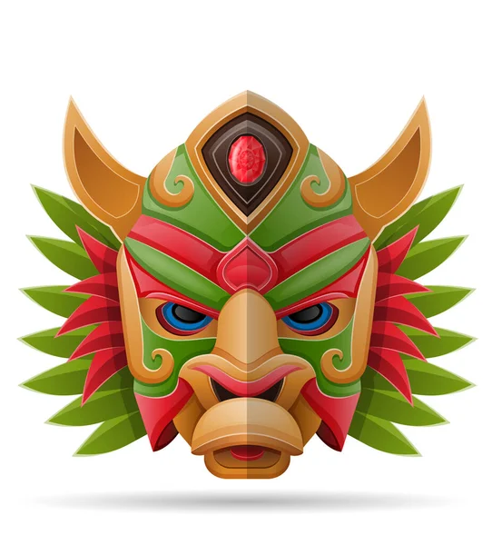 Tiki Mask Hawaiian Antika Tropiska Totem Huvud Ansikte Idol Gjord — Stock vektor