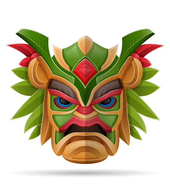 Máscara Tiki Hawaiano Antiguo Tótem Tropical Cara Ídolo Hecho Madera — Archivo Imágenes Vectoriales