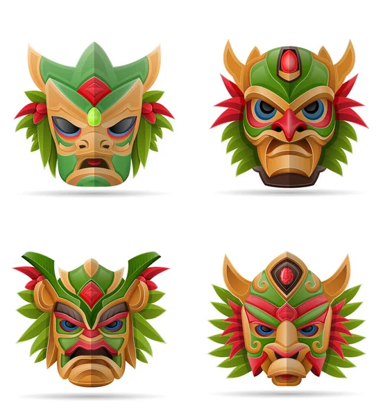 Máscara Tiki Hawaiano Antiguo Tótem Tropical Cara Ídolo Hecho Madera — Vector de stock