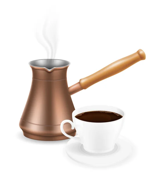 Měděný Turkyně Kávovar Dřevěnou Rukojetí Pro Výrobu Nápoje Vektorové Ilustrace — Stockový vektor