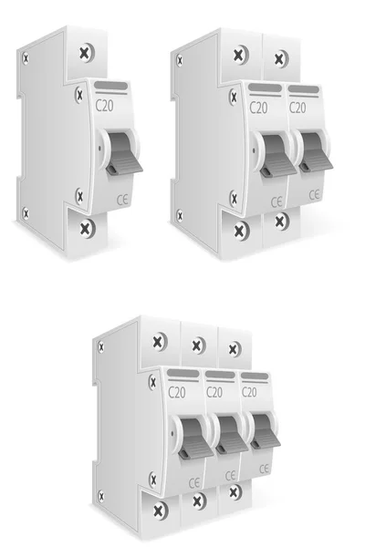 Interruptores Elétricos Automáticos Disjuntor Estoque Vetor Ilustração Isolado Fundo Branco — Vetor de Stock