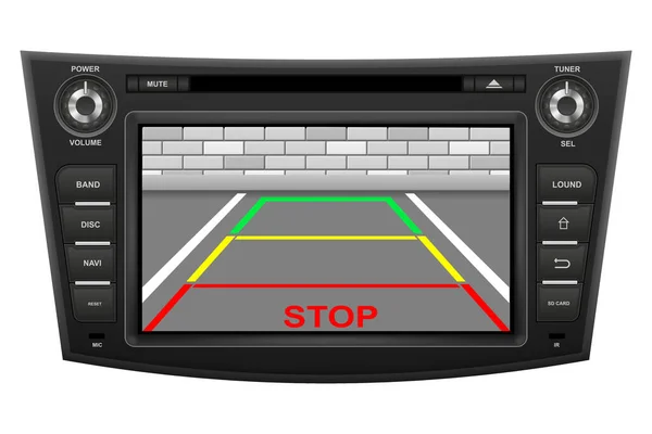 車のマルチメディア白の背景に隔離されたタッチスクリーンベクトルイラスト — ストックベクタ