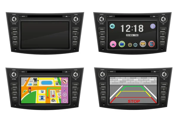 Auto Multimedia Mit Touchscreen Vektordarstellung Isoliert Auf Weißem Hintergrund — Stockvektor