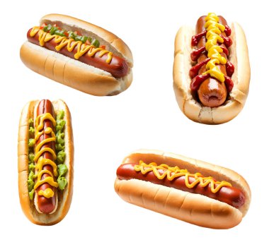Beyaz arka planda izole edilmiş bir abur cubur vektör çizimi için hot dog sokak fast food