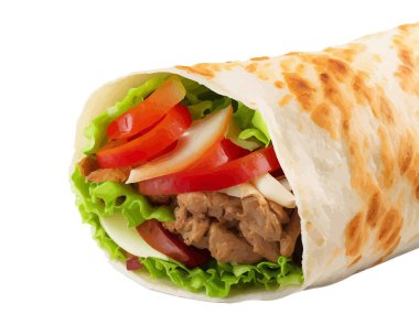 Beyaz arka planda izole edilmiş bir abur cubur vektör çizimi için shawarma sokağı fast food