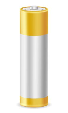 Beyaz arkaplanda izole edilmiş gümüş sarısı renk vektör illüstrasyonunda enerji bataryası gücü