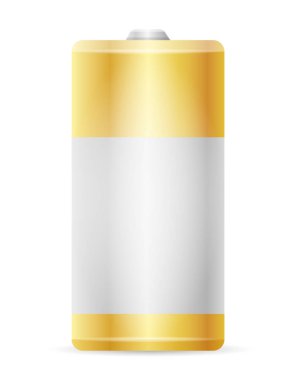 Beyaz arkaplanda izole edilmiş gümüş sarısı renk vektör illüstrasyonunda enerji bataryası gücü