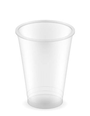 şeffaf tek kullanımlık plastik bardak çizimi beyaz arkaplanda izole edildi