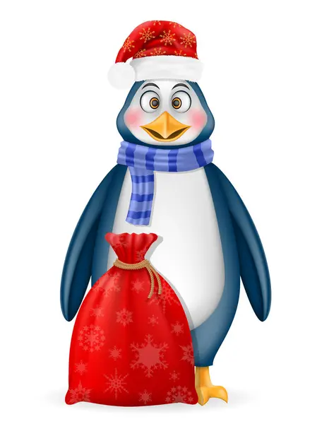 Рождественский Пингвин Новогодний Праздник Символ Векторные Иллюстрации Изолированы Белом Фоне — стоковый вектор