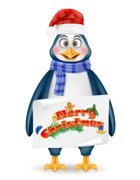 Christmas Penguin New Year Holiday Symbol Vector Illustration Isolated White — Stock Vector