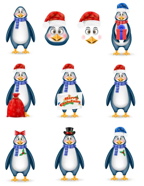 Christmas Penguin New Year Holiday Symbol Vector Illustration Isolated White — Stock Vector