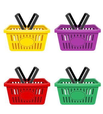 Mağaza stok vektör illüstrasyonu için plastik alışveriş sepeti beyaz arka planda izole