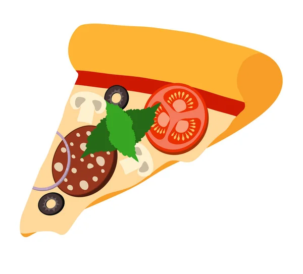 Große Runde Pizza Mit Käse Tomaten Salami Oliven Champignon Zwiebelfond — Stockvektor