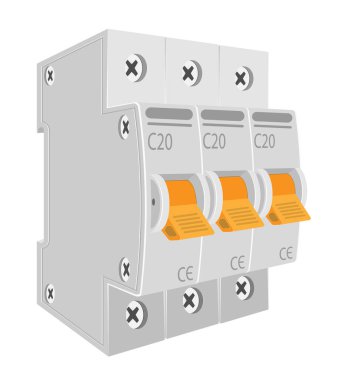 Beyaz arkaplanda izole edilmiş otomatik elektrik şalterleri devre kesici stok vektör ilüstrasyonu