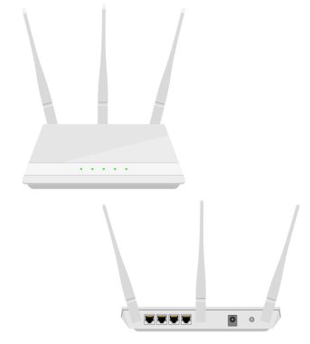 İnternet iletim vektörü illüstrasyonu için kablosuz yönlendirici beyaz arkaplanda izole edildi