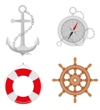 Plaj ve deniz yaz boş nesneleri beyaz arka planda izole edilmiş vektör illüstrasyon stoku